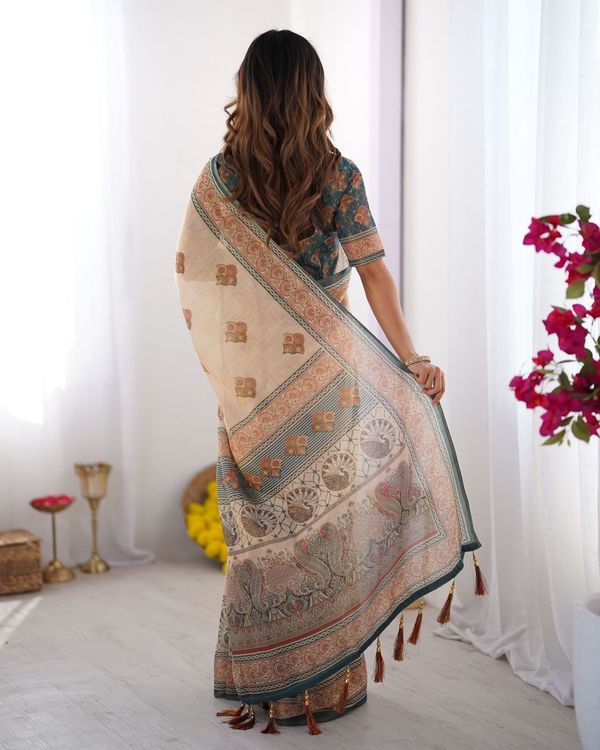 Varnavi Vastra Green Heritage Cotton Saree