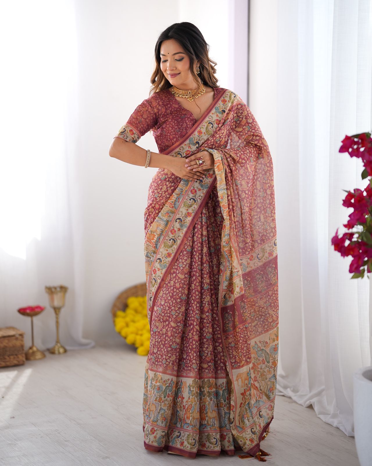 Handloom maroon saree for reception