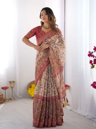 Royal Banarasi Silk Saree with Digital Floral Print