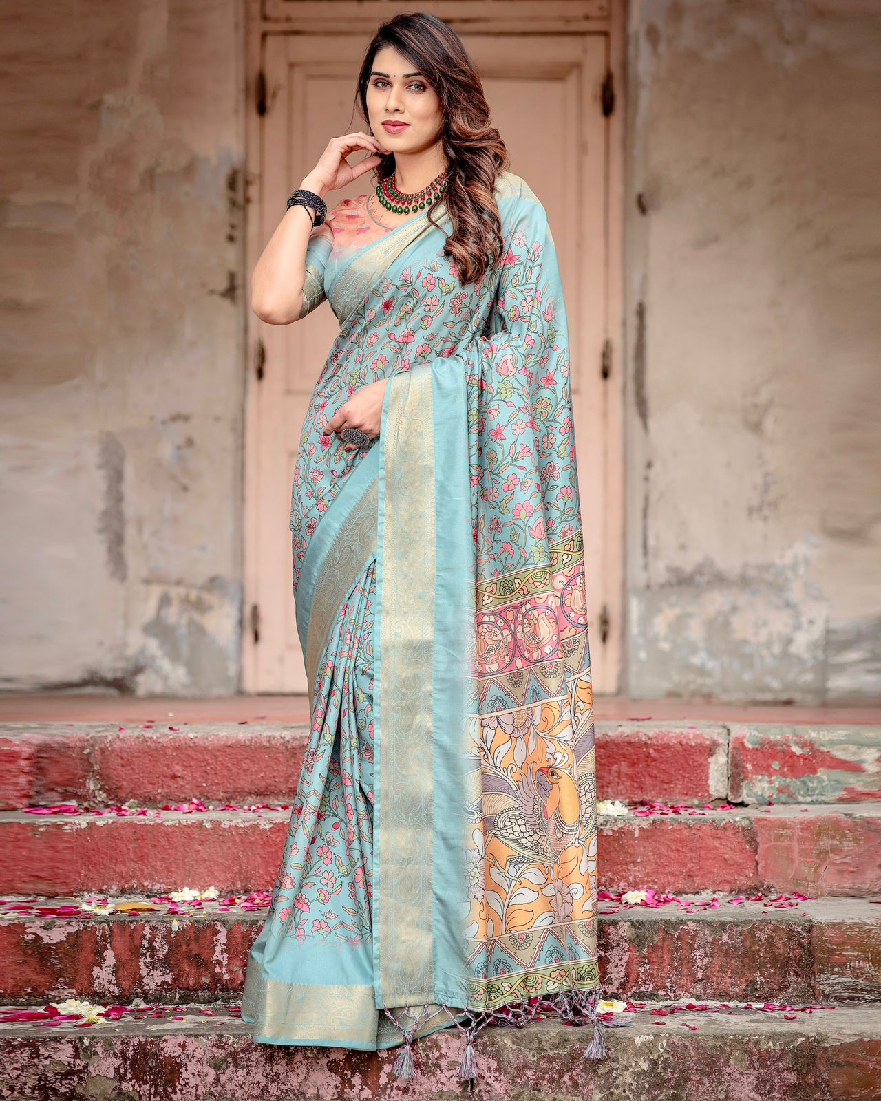 Blue tussar saree