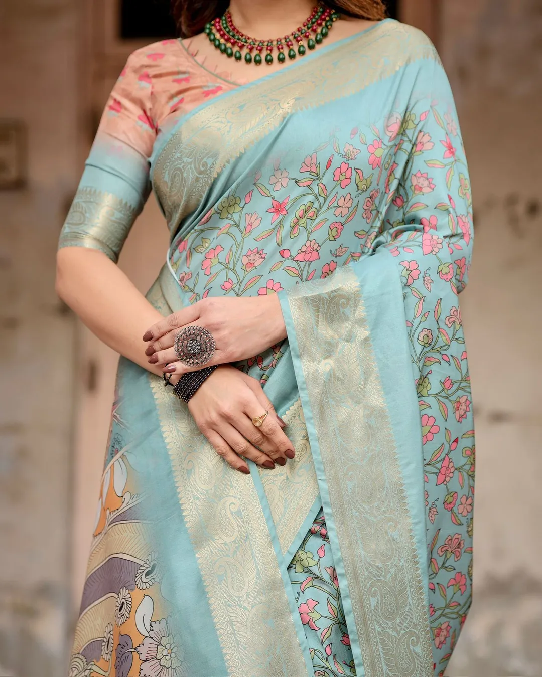 Sky Blue Tussar Silk Saree Online
