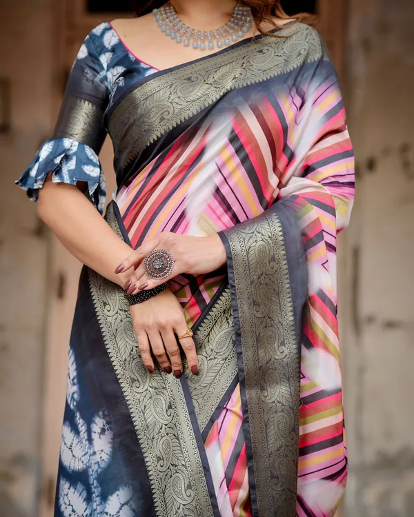 Charcoal Grey Tussar Silk Saree Online