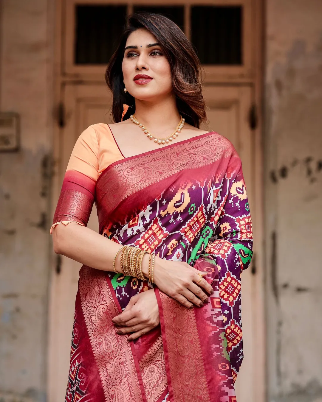Purple Ikat Tussar Silk Saree Online | Varnavi