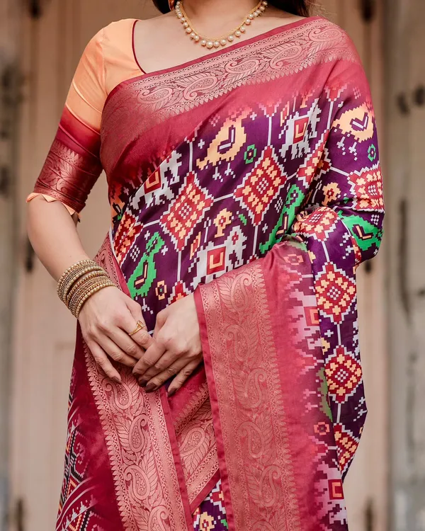 Purple Ikat Tussar Silk Saree Online | Varnavi