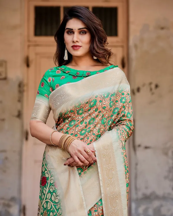 Green Floral Heritage Silk Saree Online – Varnavi