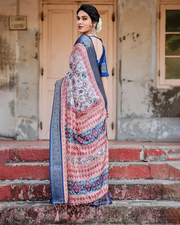 Royal Blue Banarasi Silk Saree with Zari Border