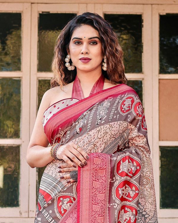 Banarasi Silk Saree with Pichwai Art & Zari Border