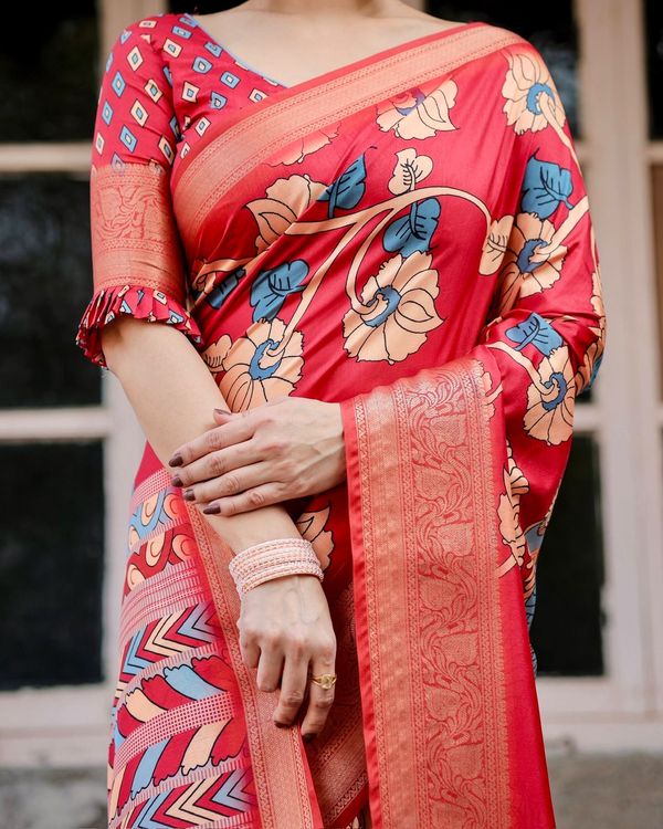 Elegant Red Banarasi Silk Saree for Festive & Wedding Wear