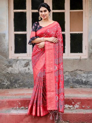 Bold Ajrakh Banarasi Saree for Elegant Festive Styling