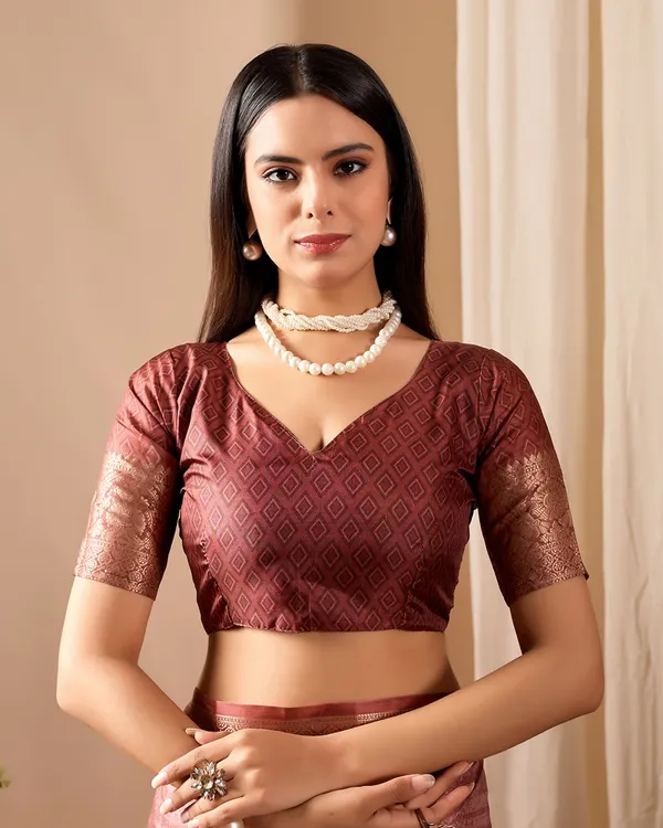 Elegant Rust Linen Cotton Printed Saree Set
