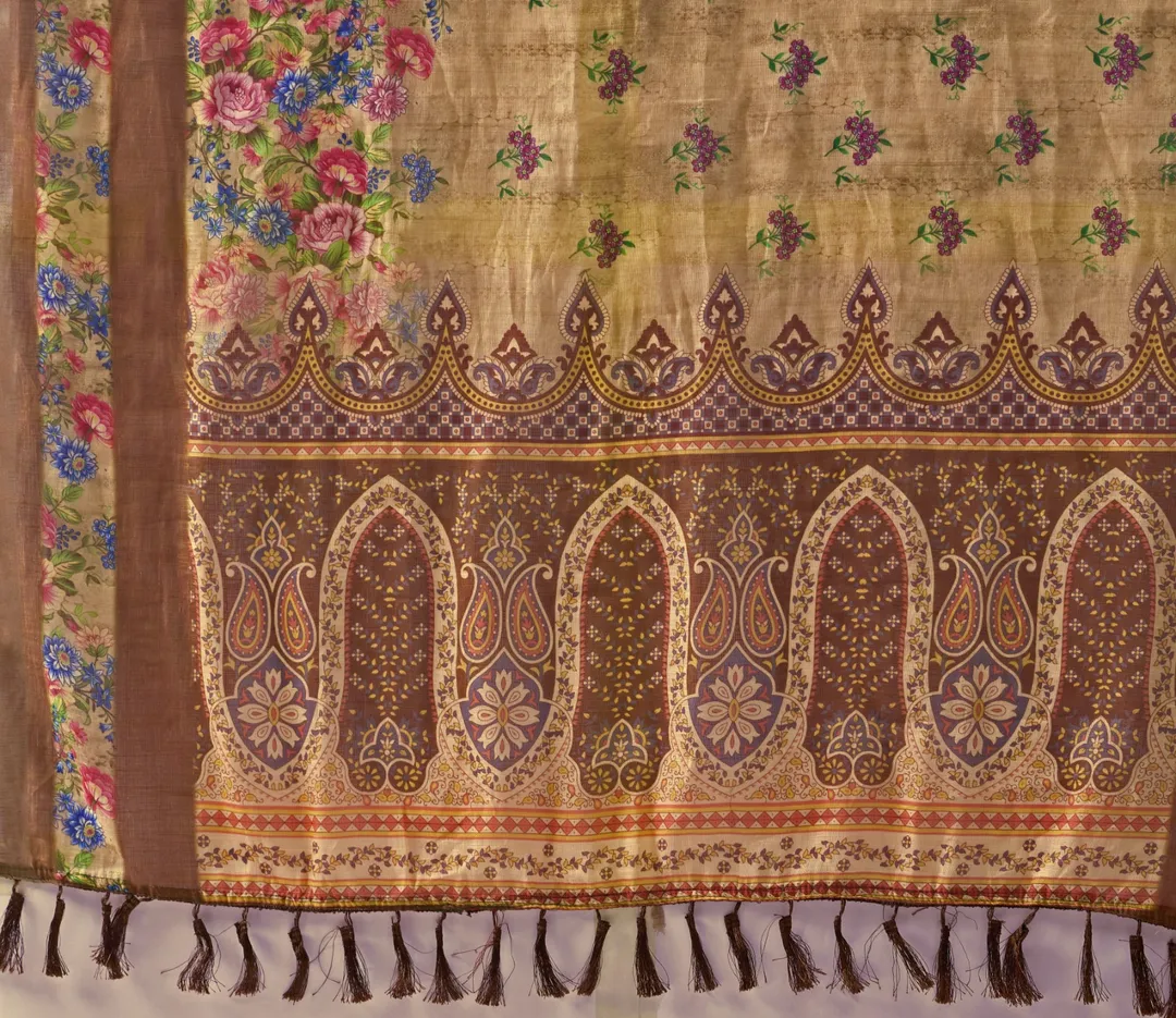 Floral Linen Cotton Saree with Printed Blouse