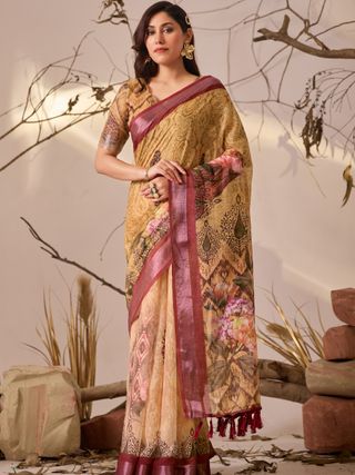 Traditional Beige Multicolor Printed Saree