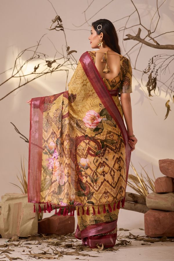 Traditional Beige Multicolor Printed Saree