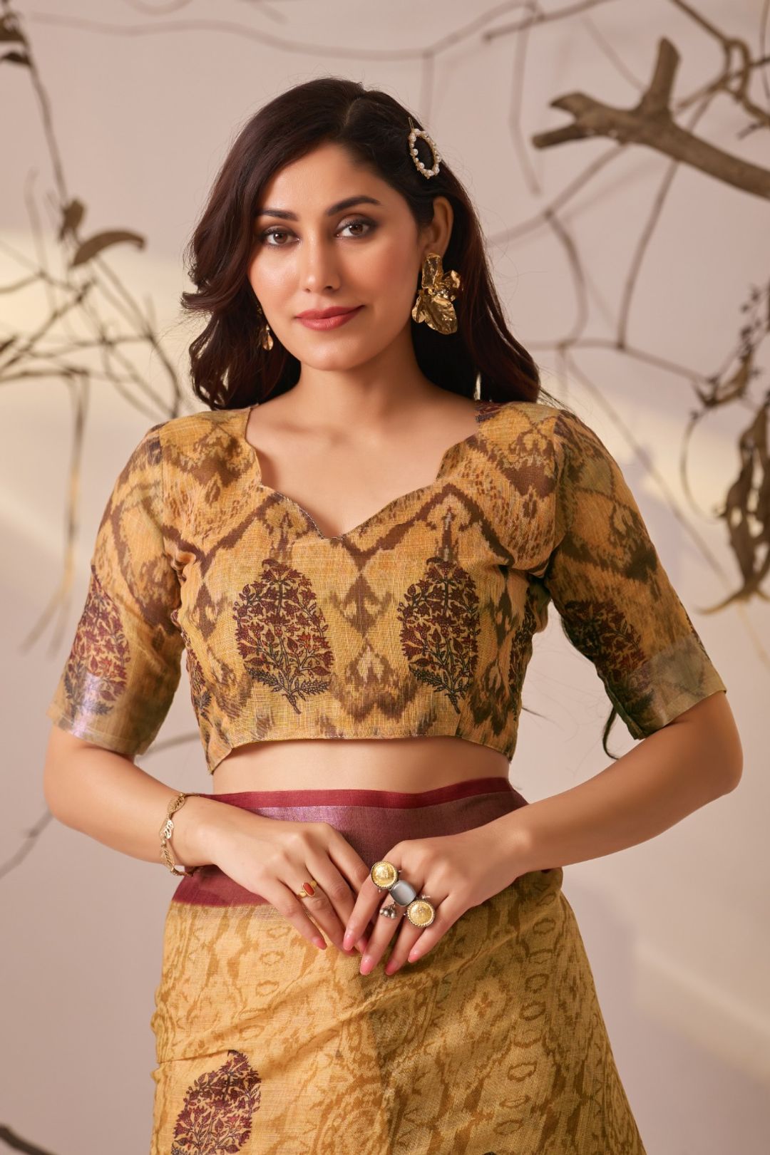 Traditional Beige Multicolor Printed Saree