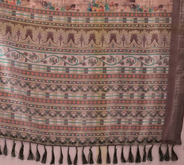 Grey Blossom Linen Cotton Designer Saree