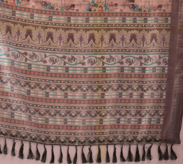 Grey Blossom Linen Cotton Designer Saree