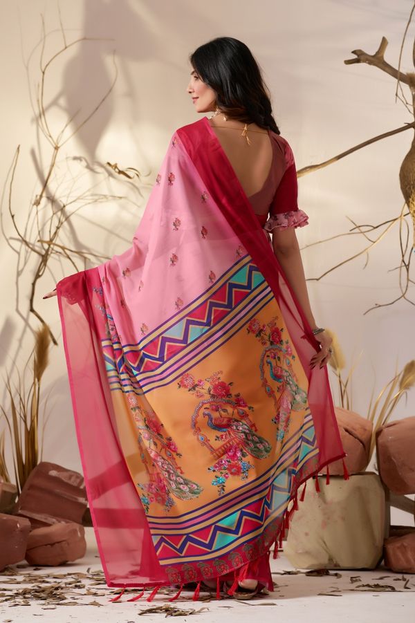 Rose Pink Georgette Designer Saree