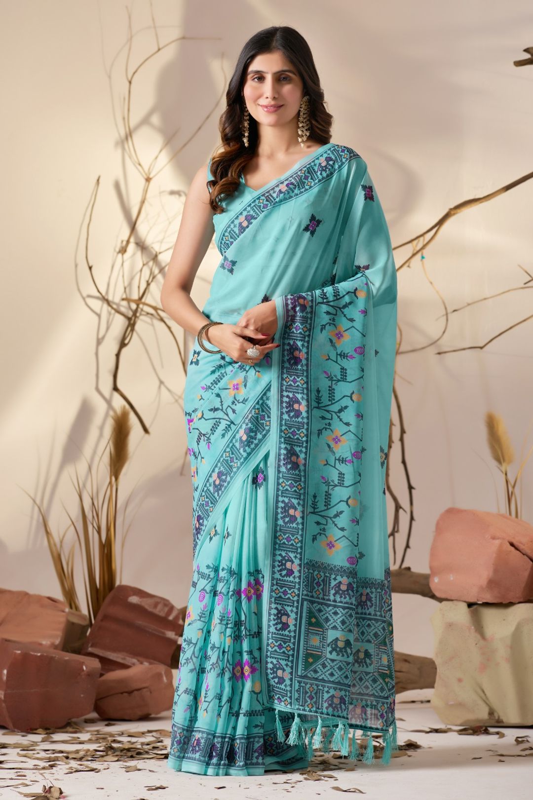 Sea Green Aura Georgette Designer Saree