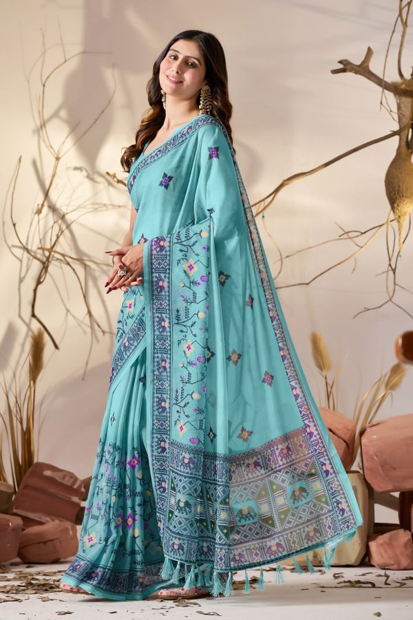Sea Green Aura Georgette Designer Saree