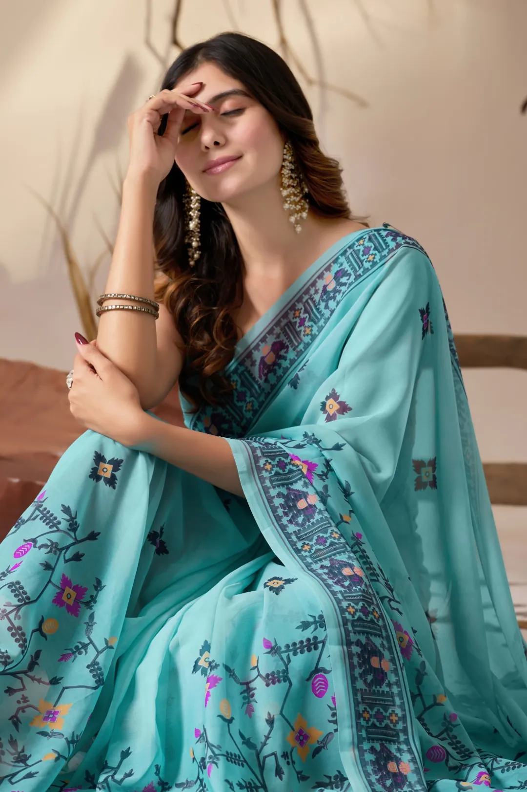 Sea Green Aura Georgette Designer Saree
