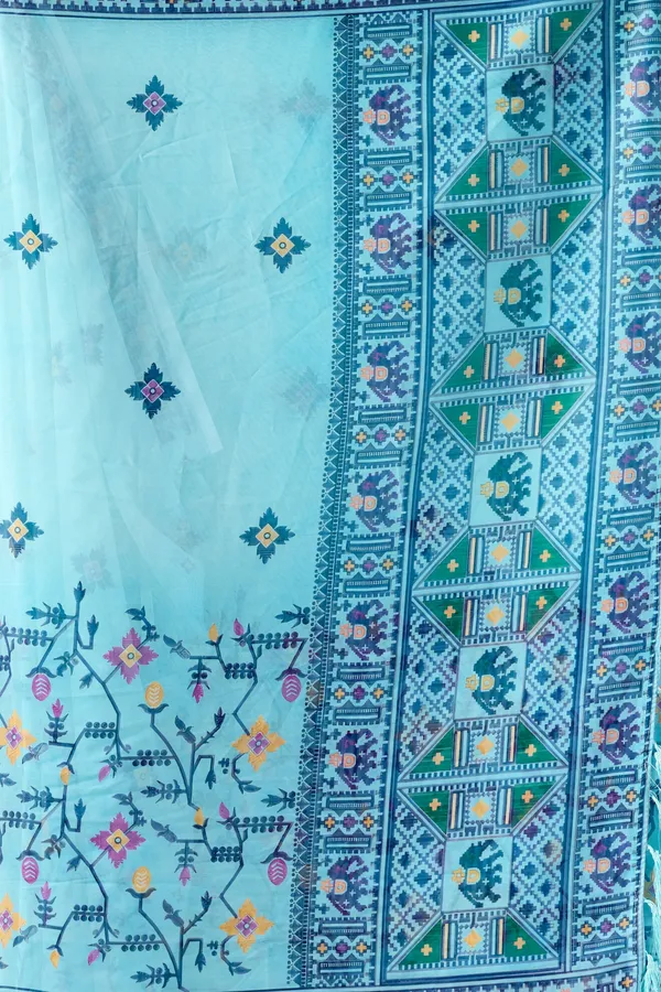 Sea Green Aura Georgette Designer Saree
