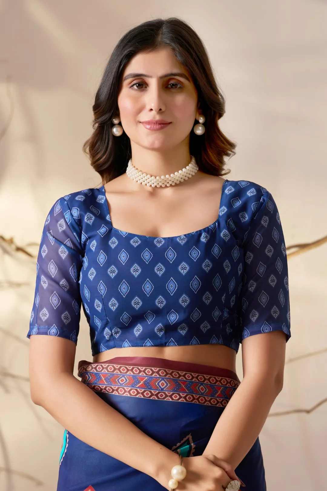 Royal Blue Georgette Printed Designer Saree Online