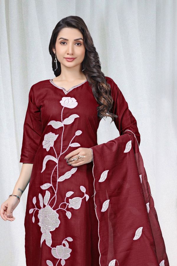 Maroon Embroidered Cotton Kurta Pant Set Online