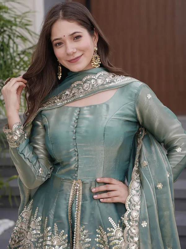 Sea Green Embroidered Silk Kurta Set with Dupatta