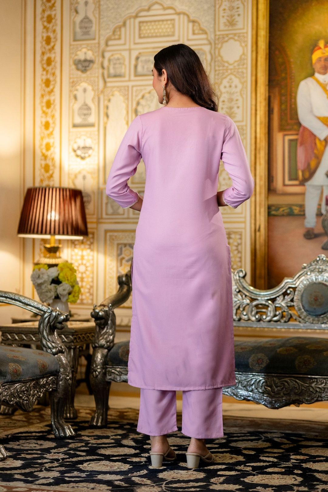 Pink Rayon Embroidered Kurti Pant Dupatta Set