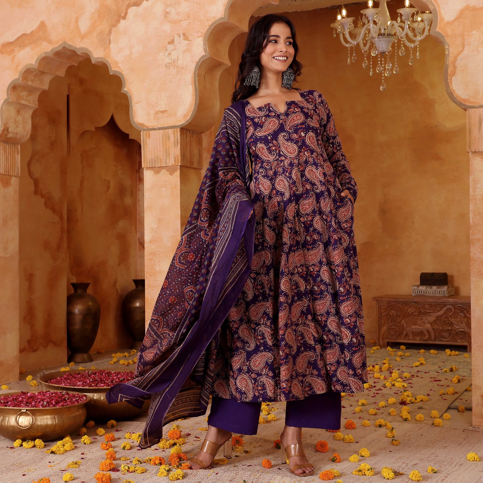 Printed purple salwar suit