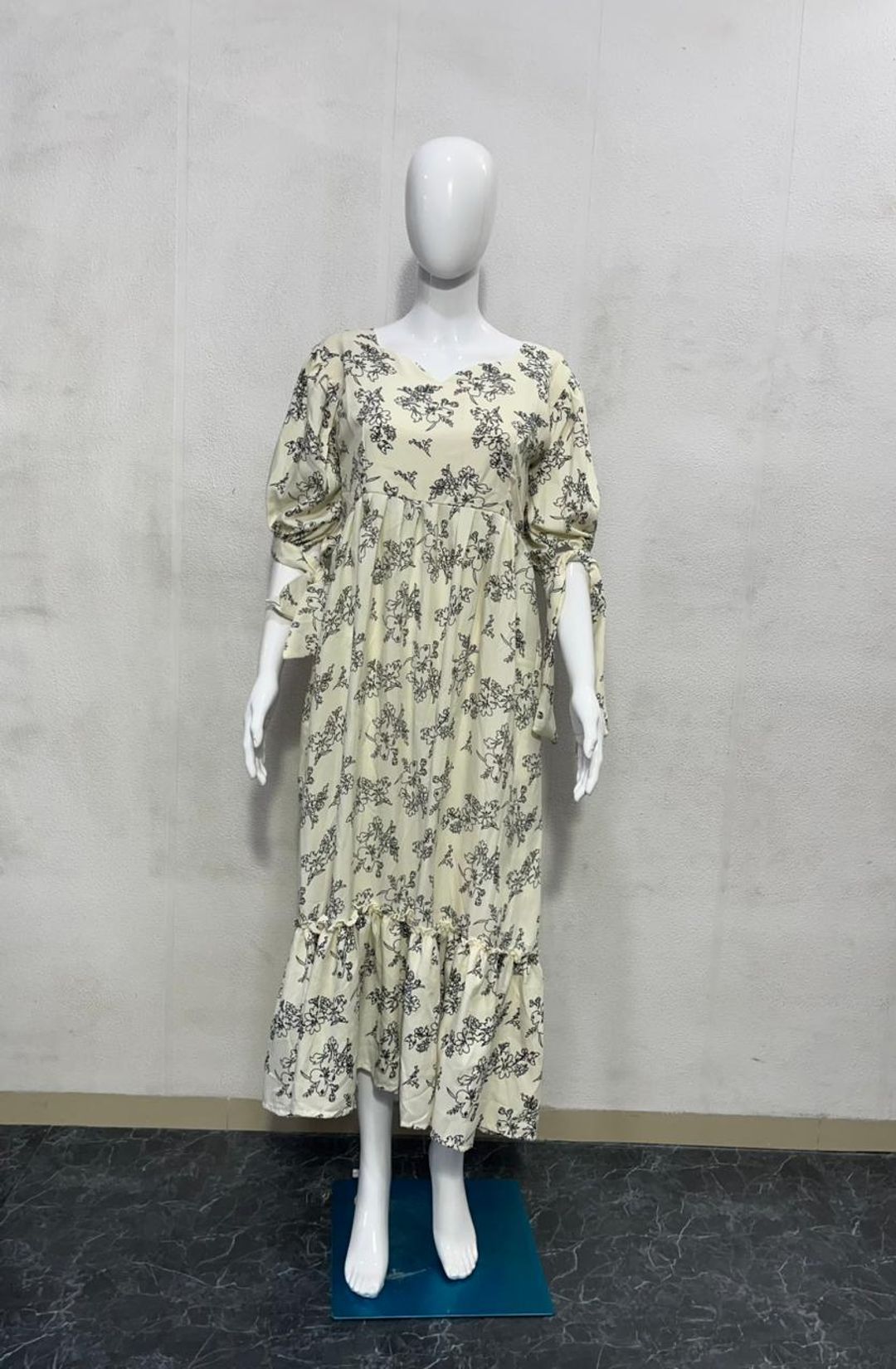 Cream Floral Printed Western Dress for Women