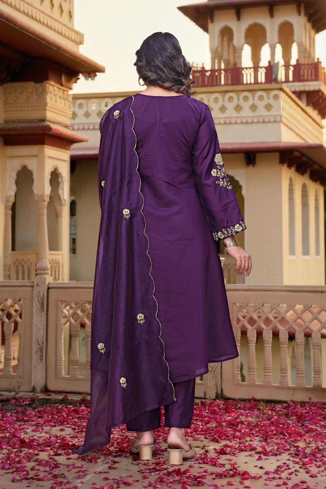 Purple Chanderi Silk Embroidered Kurta Set with Dupatta