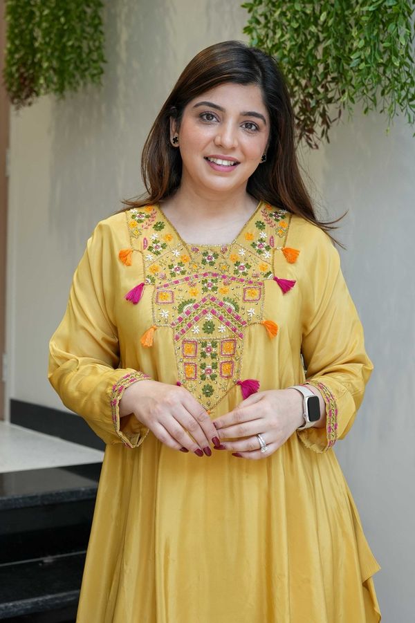 Mustard Embroidered Kurta Pant Set for Women