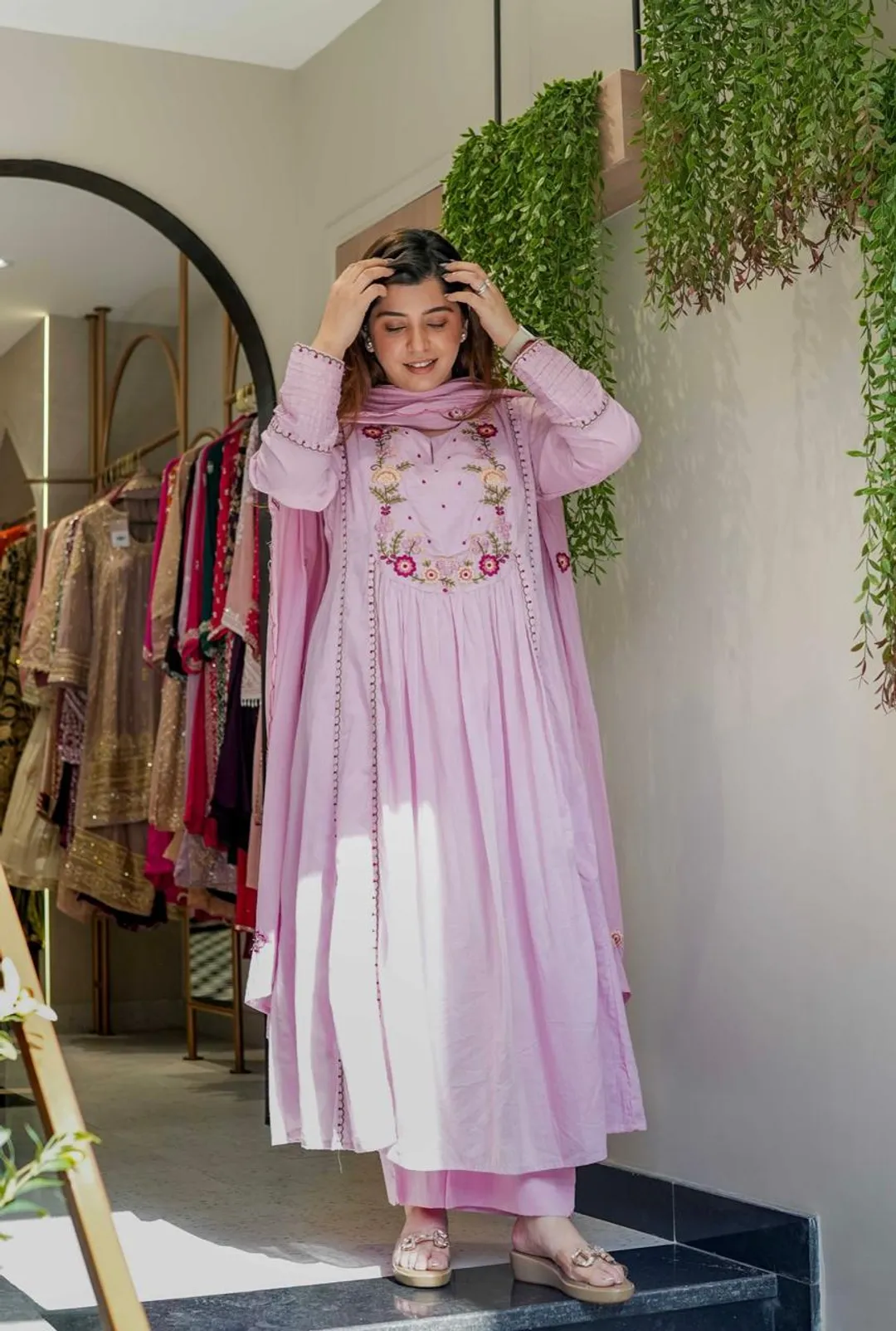 Pink Embroidered Chanderi Silk Kurta Set with Dupatta
