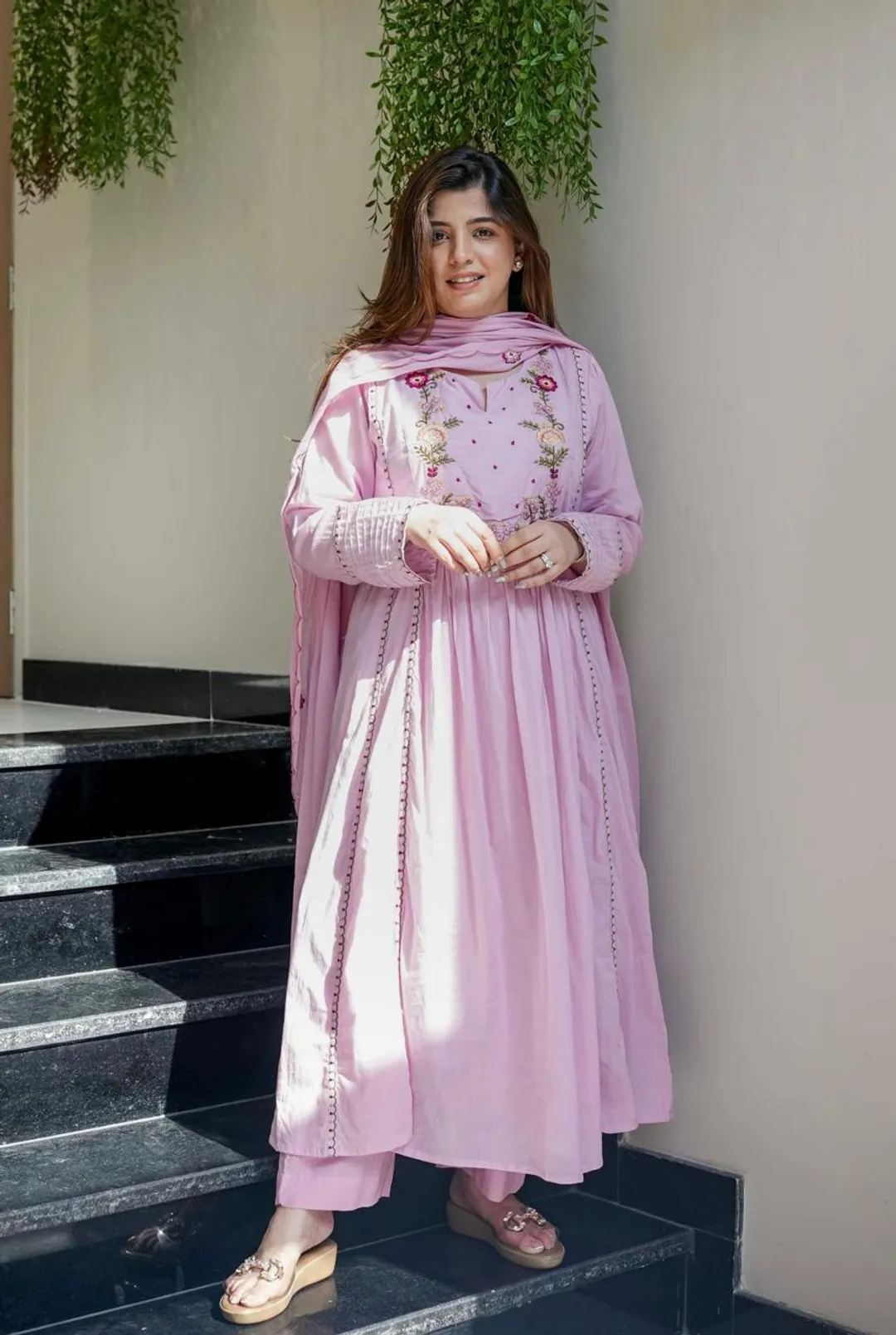 Pink Embroidered Chanderi Silk Kurta Set with Dupatta