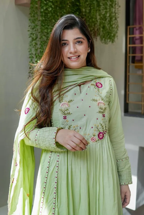 Pista Green Embroidered Chanderi Silk Kurta Set