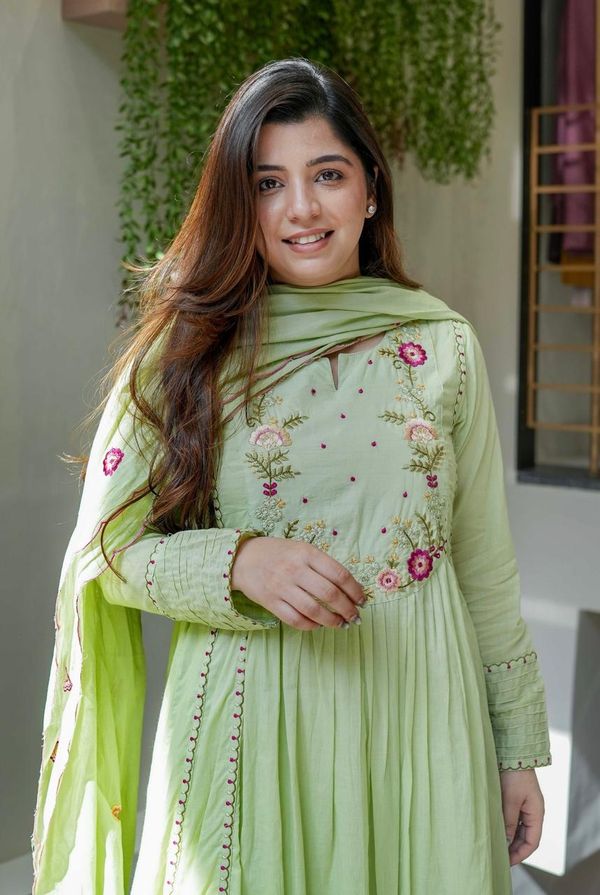 Pista Green Embroidered Chanderi Silk Kurta Set