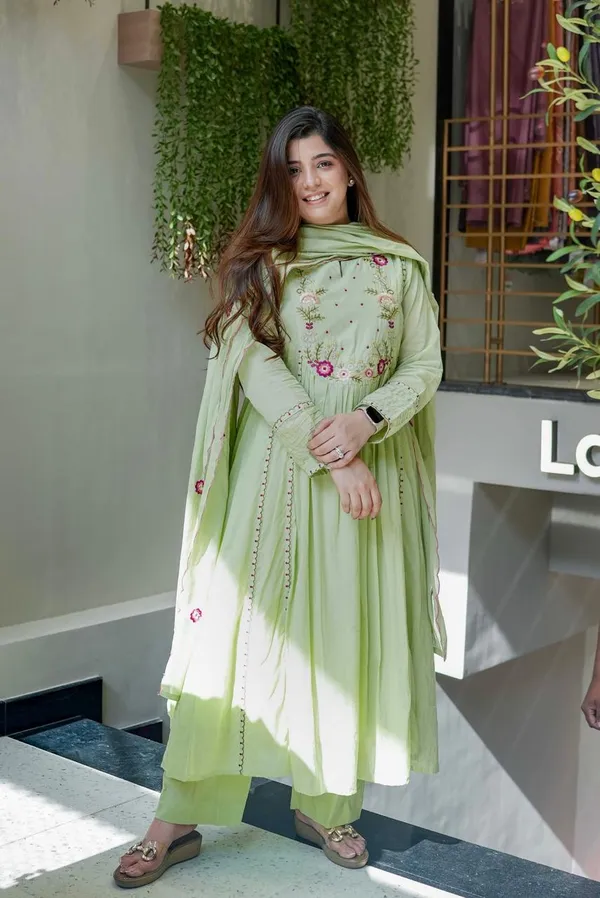 Pista Green Embroidered Chanderi Silk Kurta Set