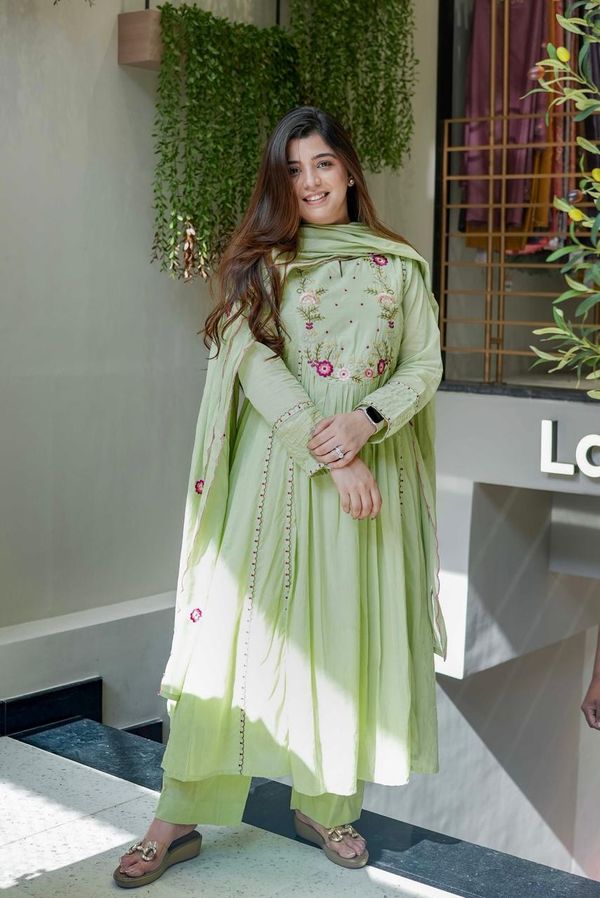 Pista Green Embroidered Chanderi Silk Kurta Set