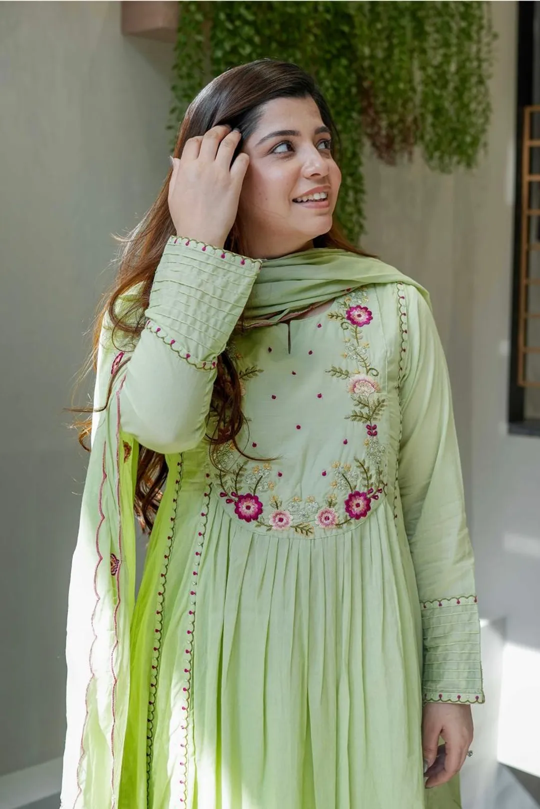 Pista Green Embroidered Chanderi Silk Kurta Set