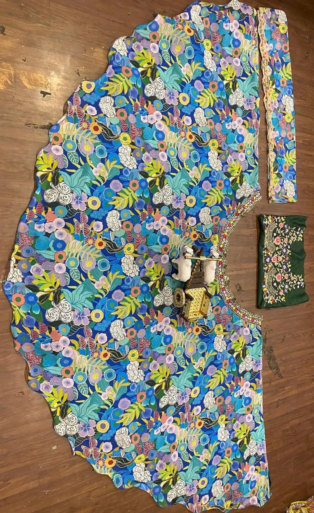 Blue Floral Georgette Lehenga Set with Heavy Flare