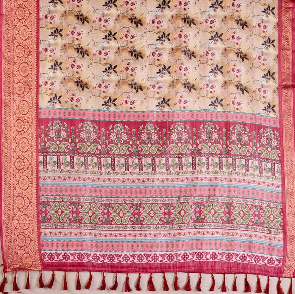 Festive Beige Saree with Floral Print and Rich Zari Work