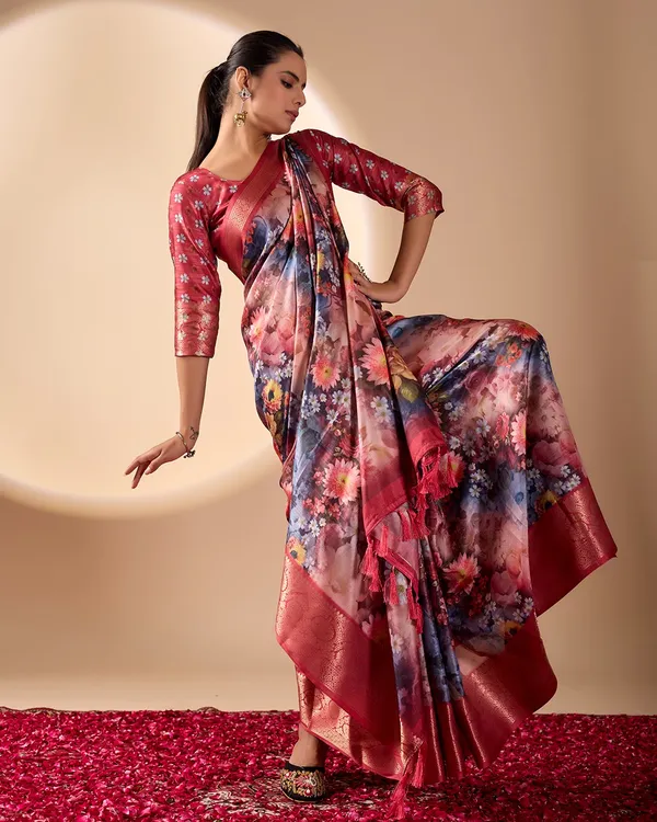 Wine Garden Designer Silk Saree