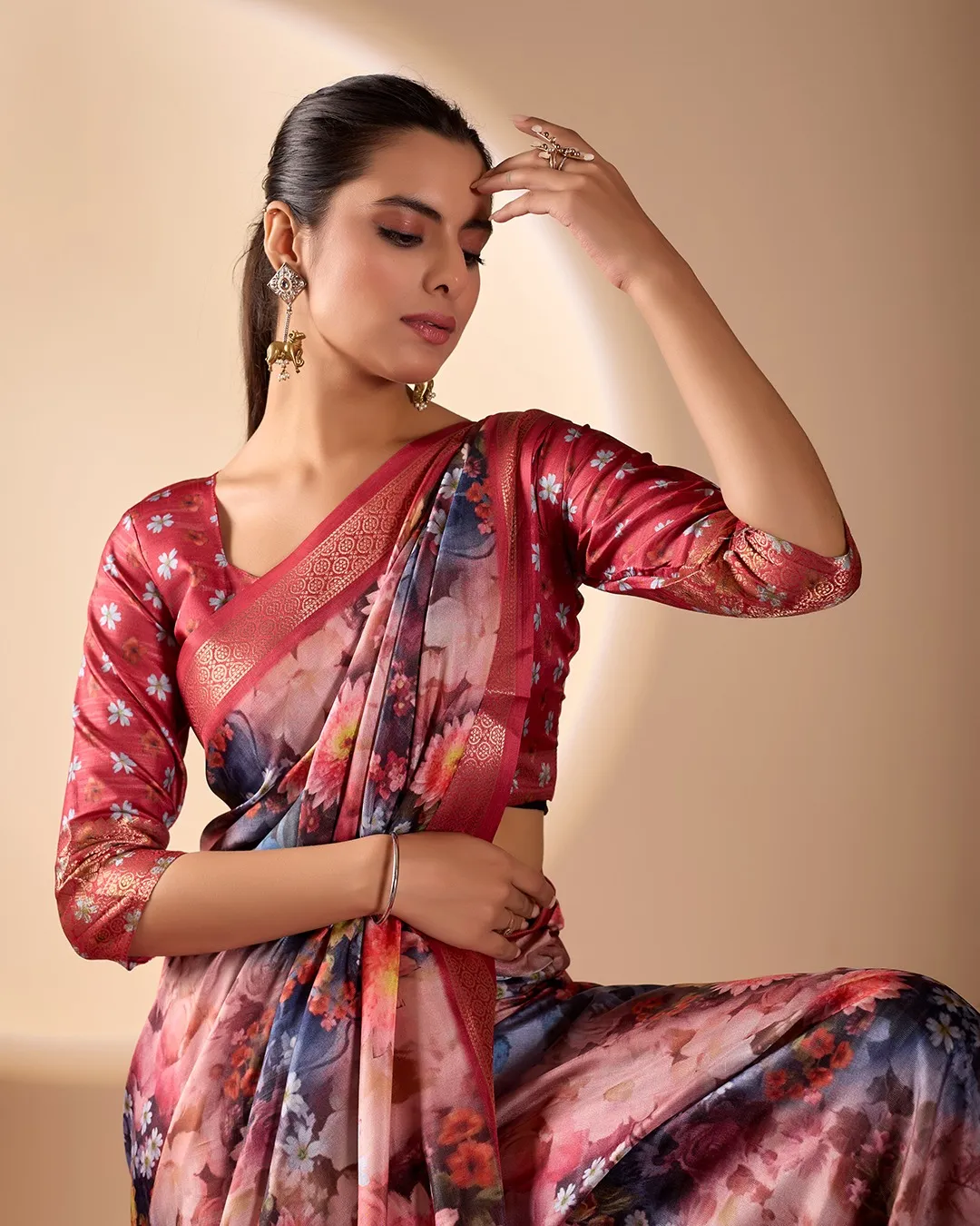 Wine Garden Designer Silk Saree