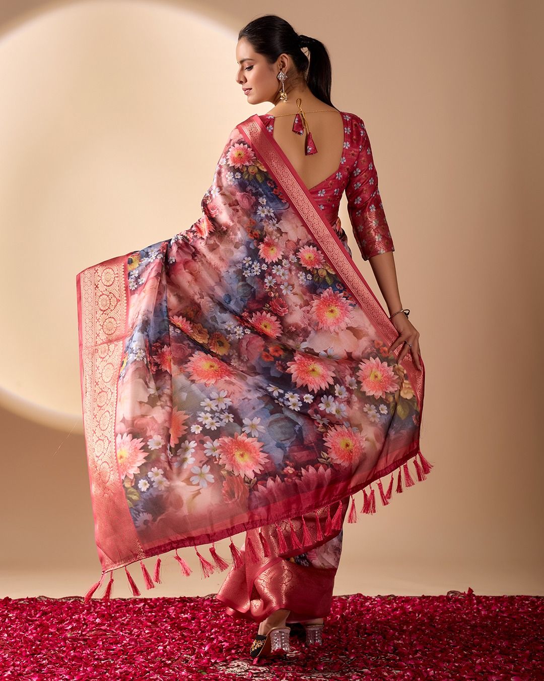 Wine Garden Designer Silk Saree