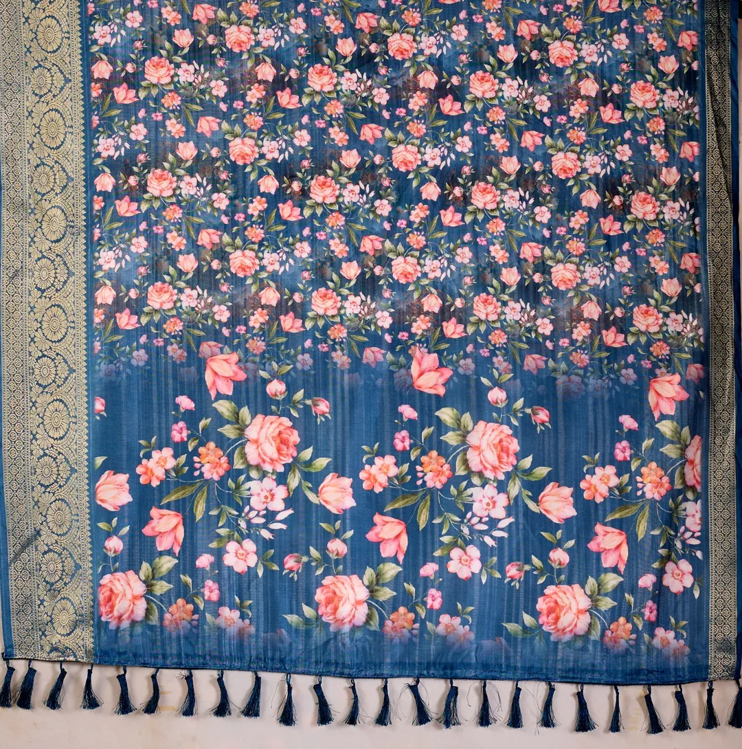 Royal Teal Floral Elegance Saree