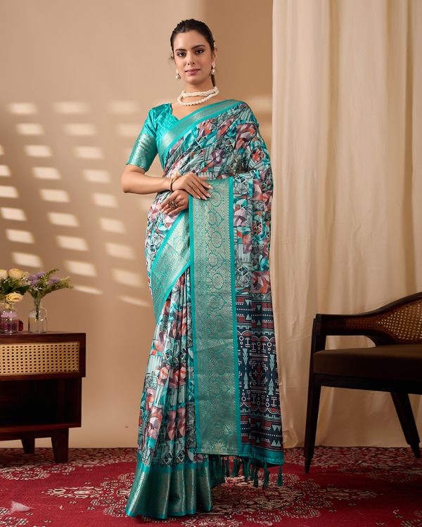 Sea Green Fusion Designer Saree