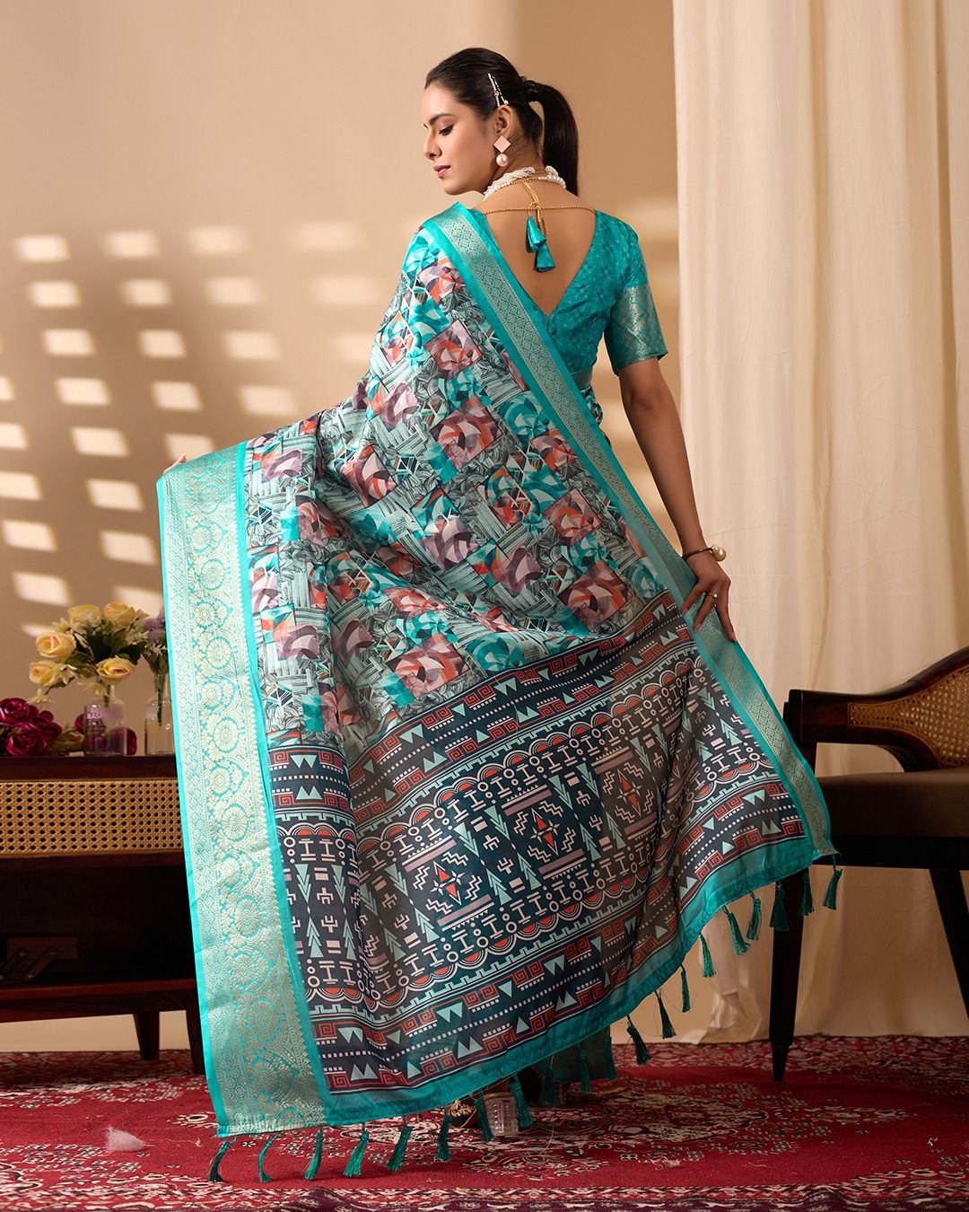 Sea Green Fusion Designer Saree