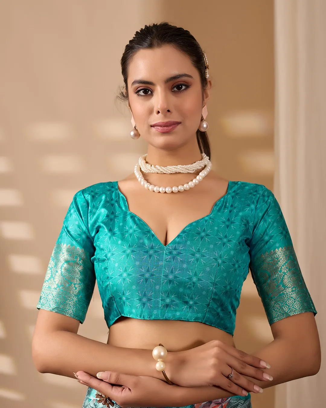 Sea Green Fusion Designer Saree