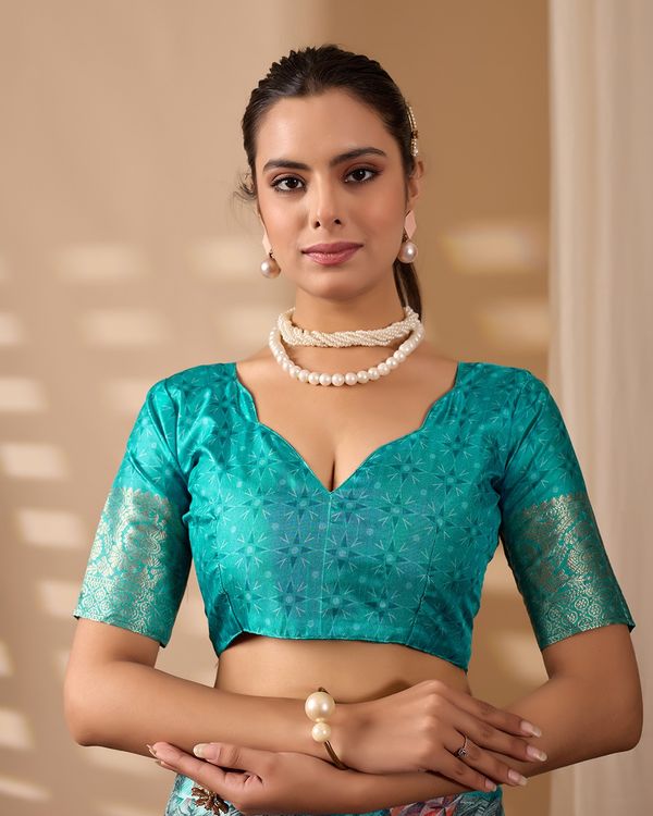 Sea Green Fusion Designer Saree
